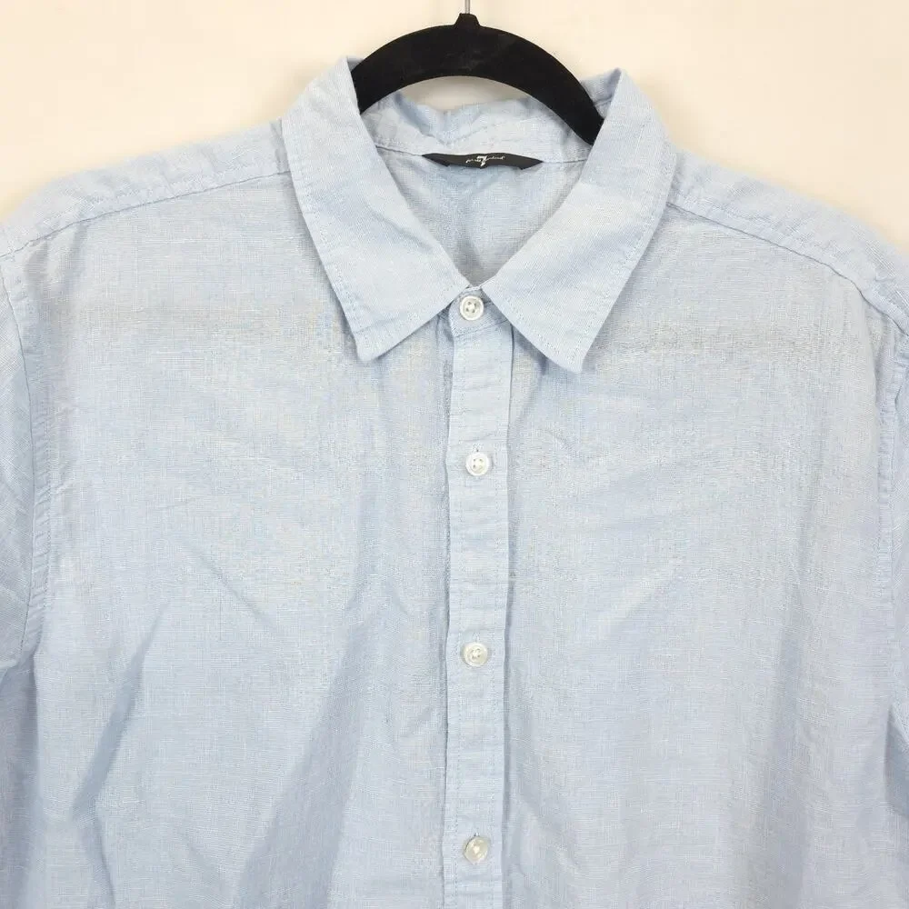 7 For All Mankind Linen Cotton Button Up Shirt‎ Men L Office Casual Preppy Blue